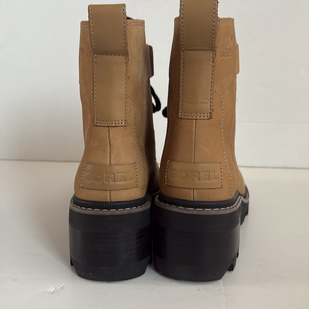 Sorel Jane Now lace up d-ring heel combat boot caribou buff waterproof boot - Picture 9 of 16